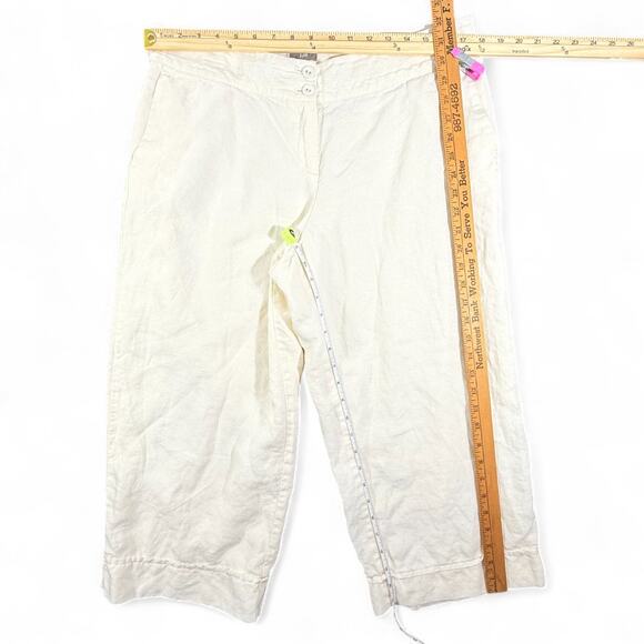 J.Jill 100% Linen Wide Leg Cropped Cream Pants Womens 14 Coastal Lagenlook Lined - Picture 7 of 10